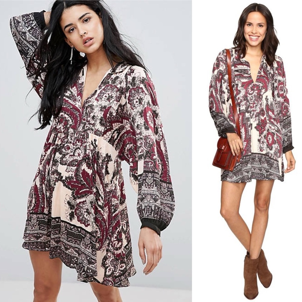 Free People Burgundy and Black Mini Dress #115